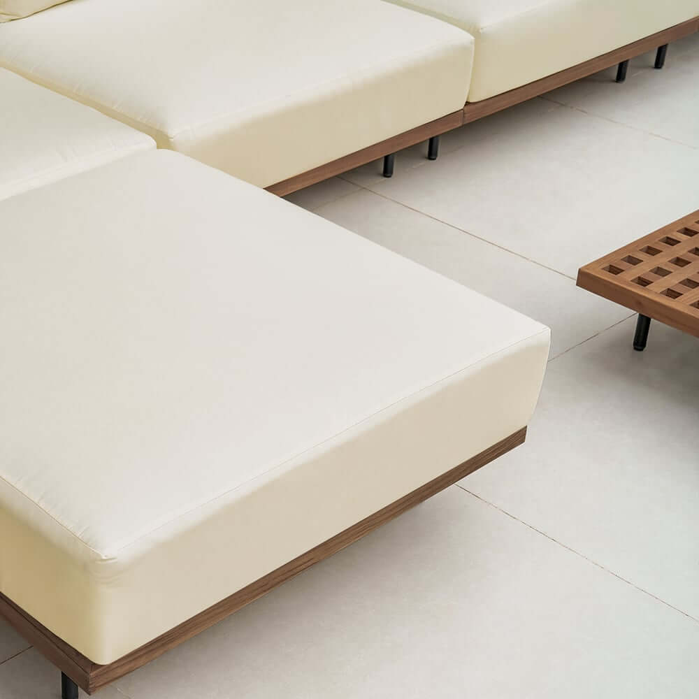 Modern Outdoor Teak Wood Fire Pit Coffee Table Set for 6