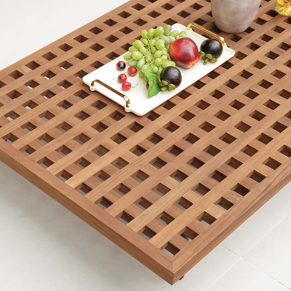 Modern Outdoor Teak Wood Fire Pit Coffee Table Set for 6