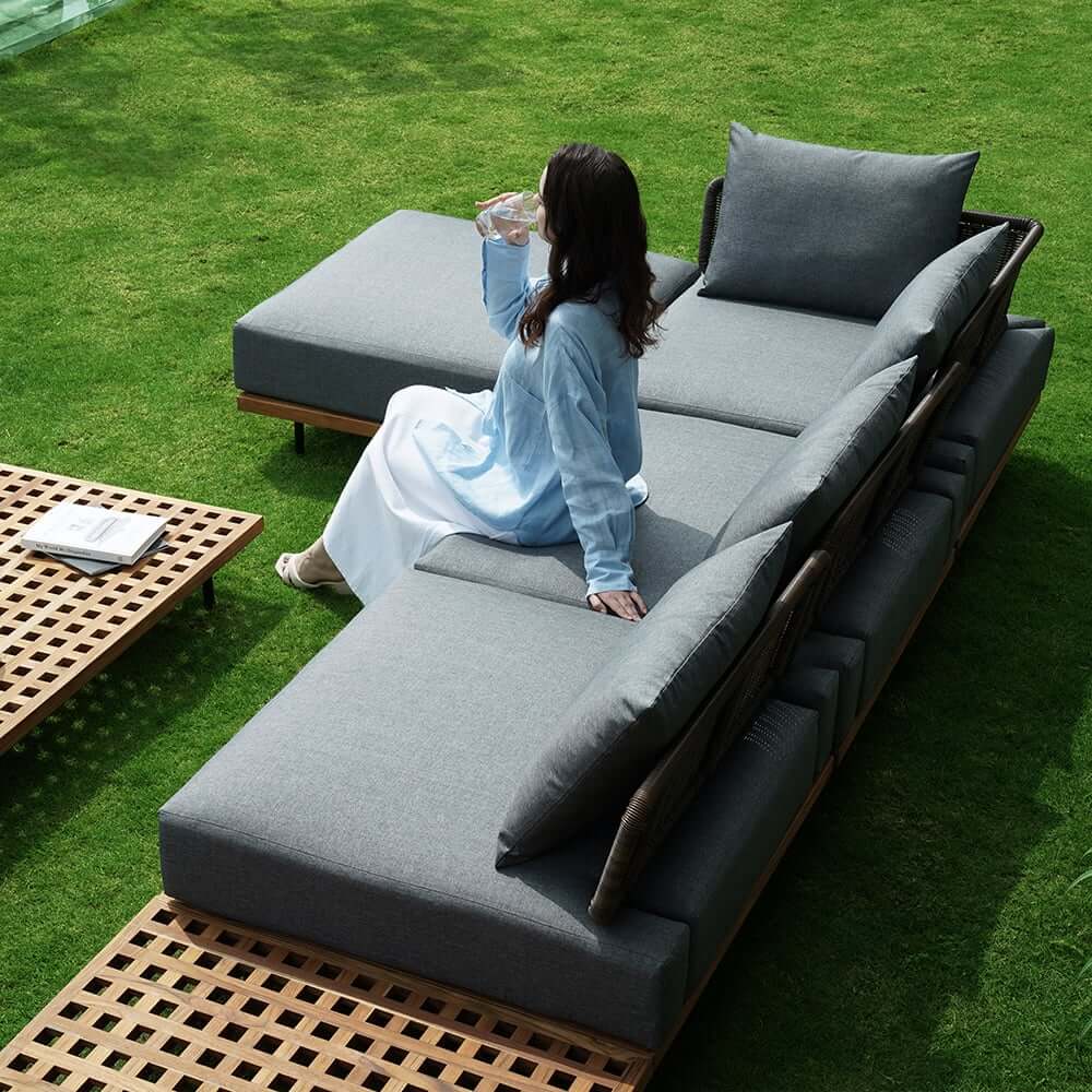 Modern Outdoor Teak Wood Fire Pit Coffee Table Set for 6