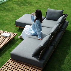 Modern Outdoor Teak Wood Fire Pit Coffee Table Set for 6