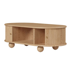 Modern Oval Ash Wood Coffee Table With Sliding Doors