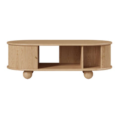 Modern Oval Ash Wood Coffee Table With Sliding Doors