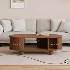 Modern Oval Ash Wood Coffee Table With Sliding Doors