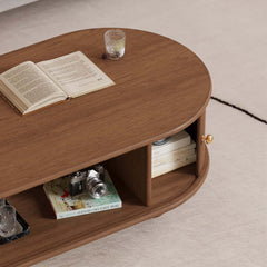 Modern Oval Ash Wood Coffee Table With Sliding Doors