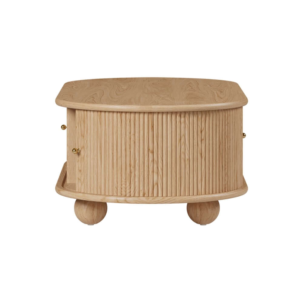 Modern Oval Ash Wood Coffee Table With Sliding Doors