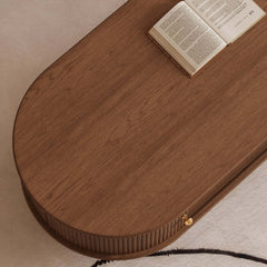 Modern Oval Ash Wood Coffee Table With Sliding Doors