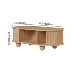 Modern Oval Ash Wood Coffee Table With Sliding Doors Dimensions