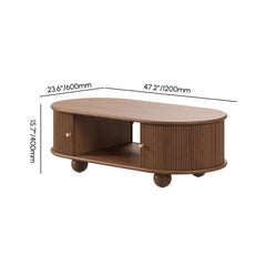 Modern Oval Ash Wood Coffee Table With Sliding Doors Dimensions