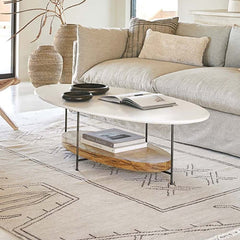 Modern Oval Coffee Table With Shelves, Engineered Wood