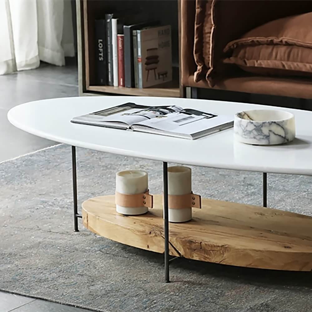 Modern Oval Coffee Table With Shelves, Engineered Wood