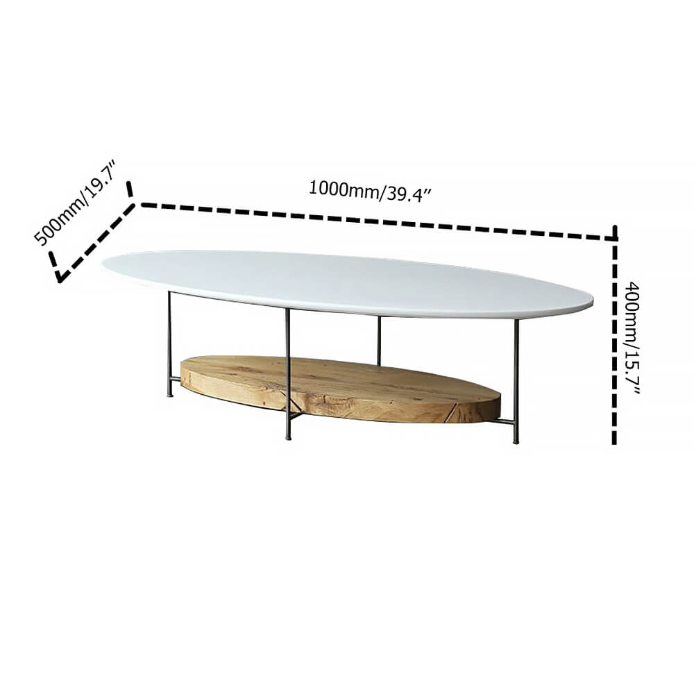 Modern Oval Coffee Table With Shelves, Engineered Wood Dimensions
