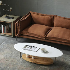 Modern Oval Coffee Table With Shelves, Engineered Wood Main Product Image