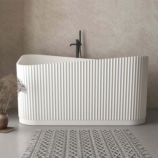 Modern Oval Freestanding Bathtub in White Stone Resin for Soaking