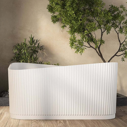 Modern Oval Freestanding Bathtub in White Stone Resin for Soaking Main Product Image