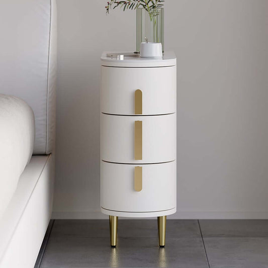 Modern Oval Nightstand With Sintered Stone Top & 3 Drawers Main Product Image