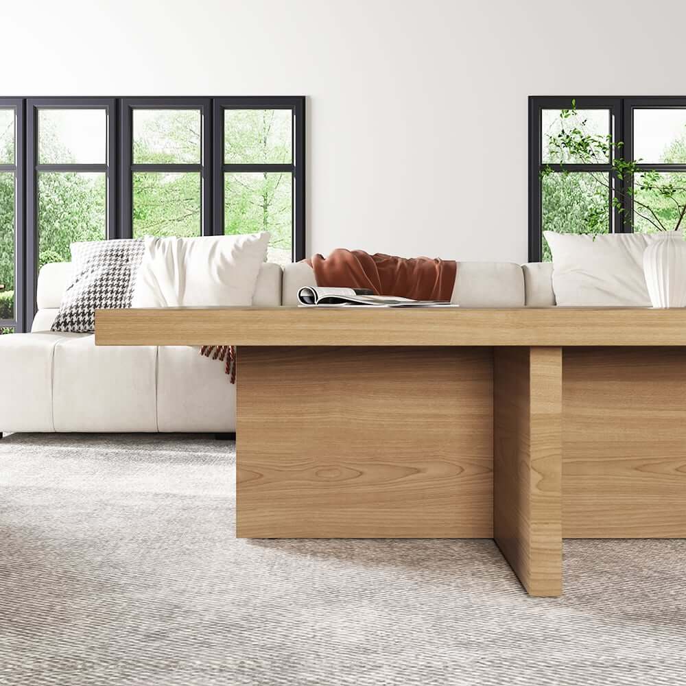 Modern Pine Wood Coffee Table With Trestle Base