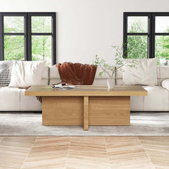 Modern Pine Wood Coffee Table With Trestle Base
