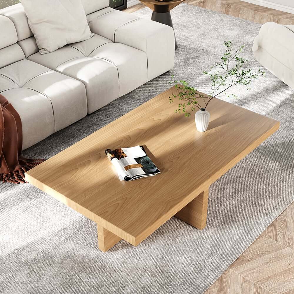 Modern Pine Wood Coffee Table With Trestle Base
