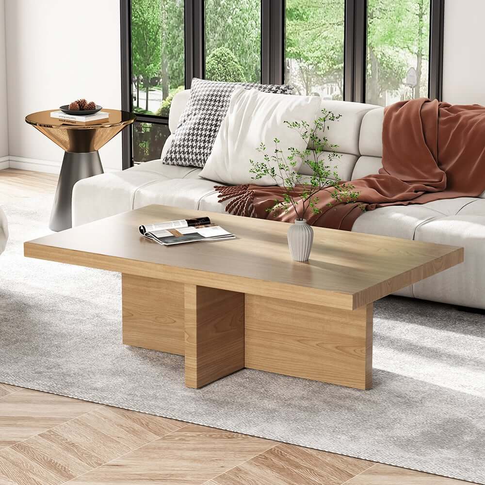 Modern Pine Wood Coffee Table With Trestle Base Main Product Image