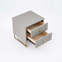 Modern Pine Wood Nightstand With Faux Leather Drawers