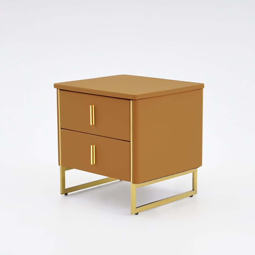 Modern Pine Wood Nightstand With Faux Leather Drawers