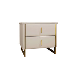 Modern Pine Wood Nightstand With Faux Leather Drawers