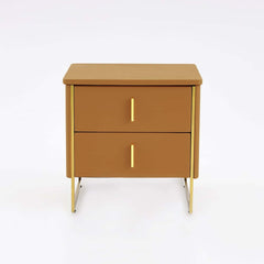 Modern Pine Wood Nightstand With Faux Leather Drawers