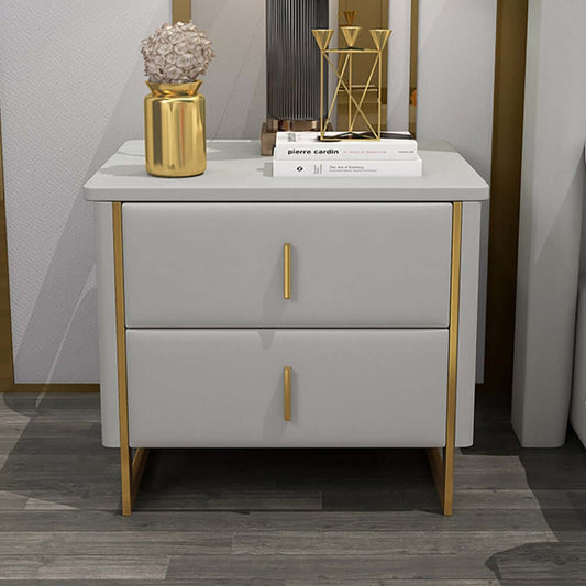 Modern Pine Wood Nightstand With Faux Leather Drawers Main Product Image