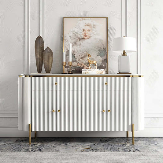 Modern Pine Wood Sideboard With Faux Marble Top & 4 Doors Main Product Image