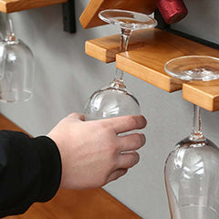 Modern Pine Wood Wine Rack With Glass Storage