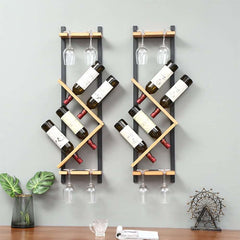 Modern Pine Wood Wine Rack With Glass Storage