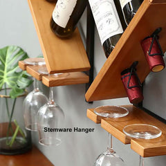 Modern Pine Wood Wine Rack With Glass Storage