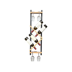 Modern Pine Wood Wine Rack With Glass Storage