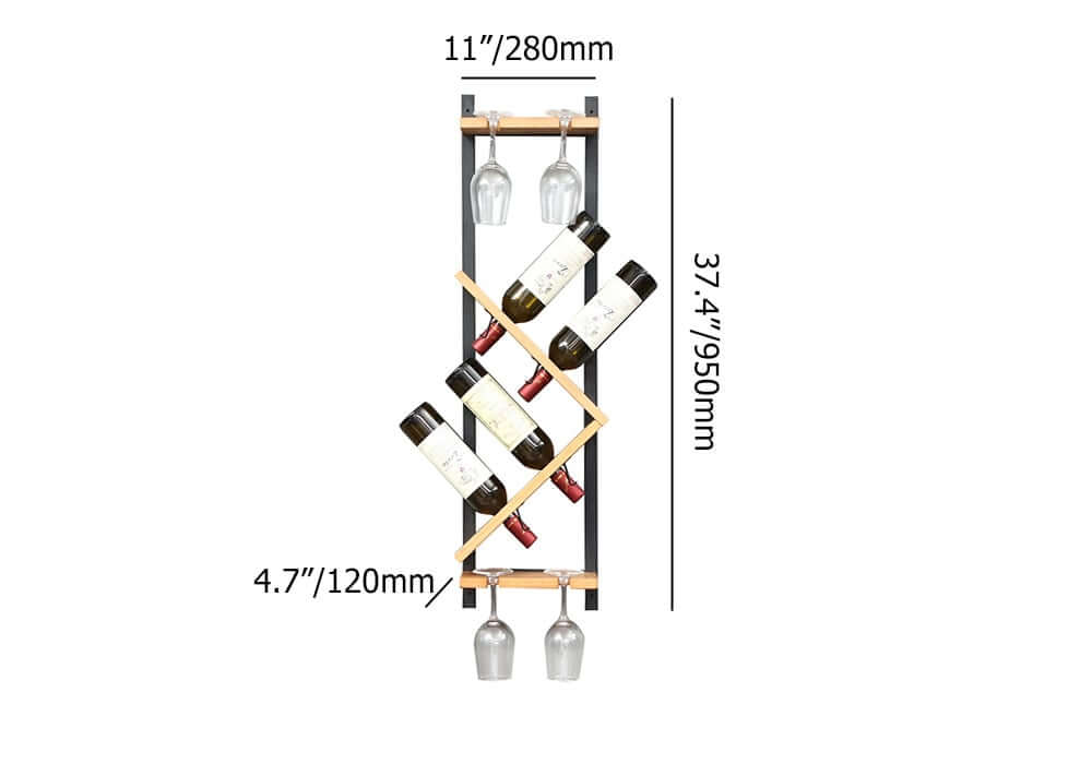Modern Pine Wood Wine Rack With Glass Storage Dimensions