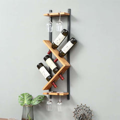 Modern Pine Wood Wine Rack With Glass Storage Main Product Image