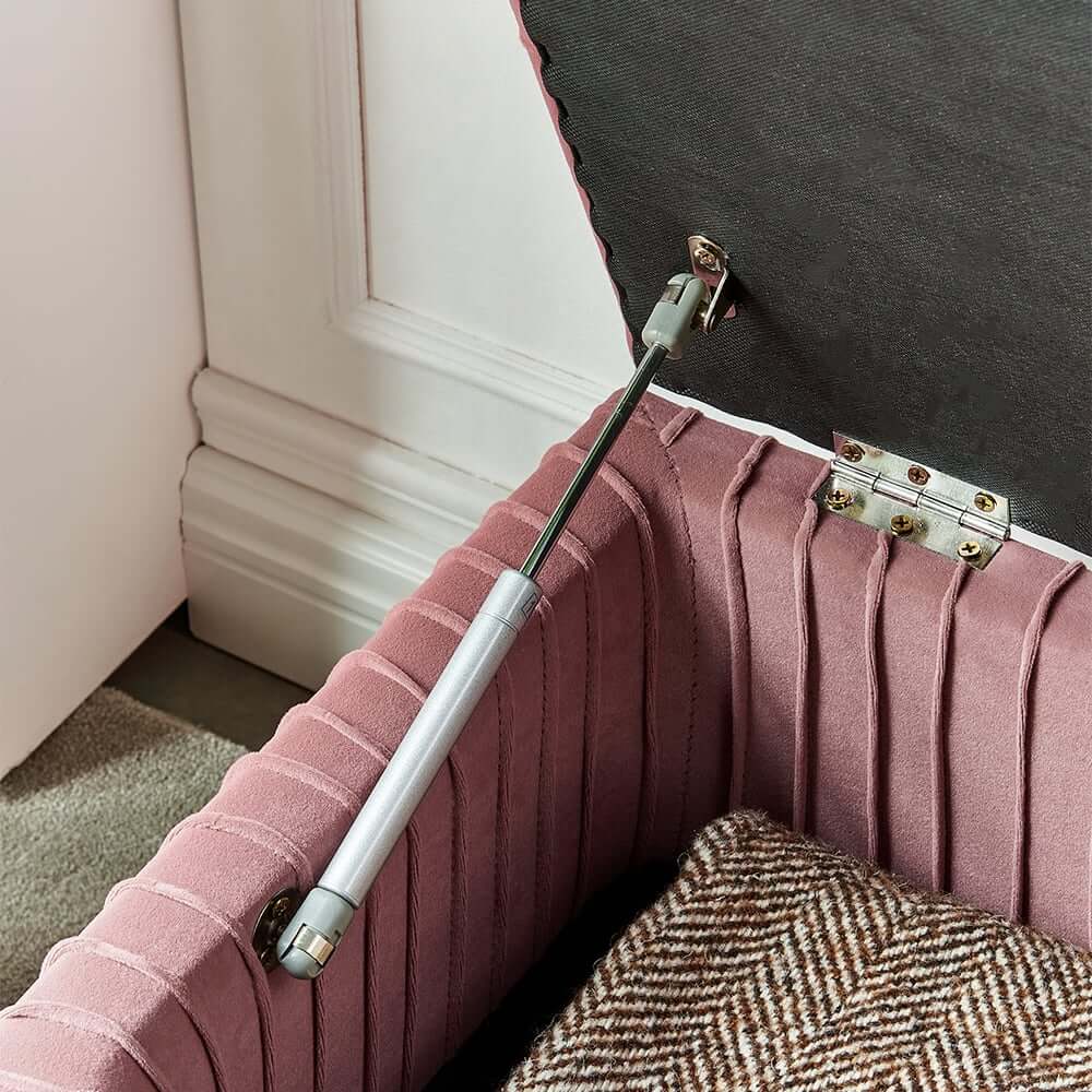 Modern Pink Velvet Storage Bench with Gold Metal Legs