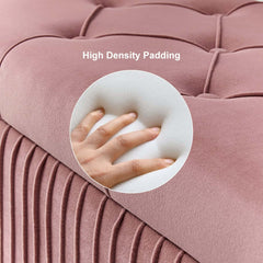 Modern Pink Velvet Storage Bench with Gold Metal Legs