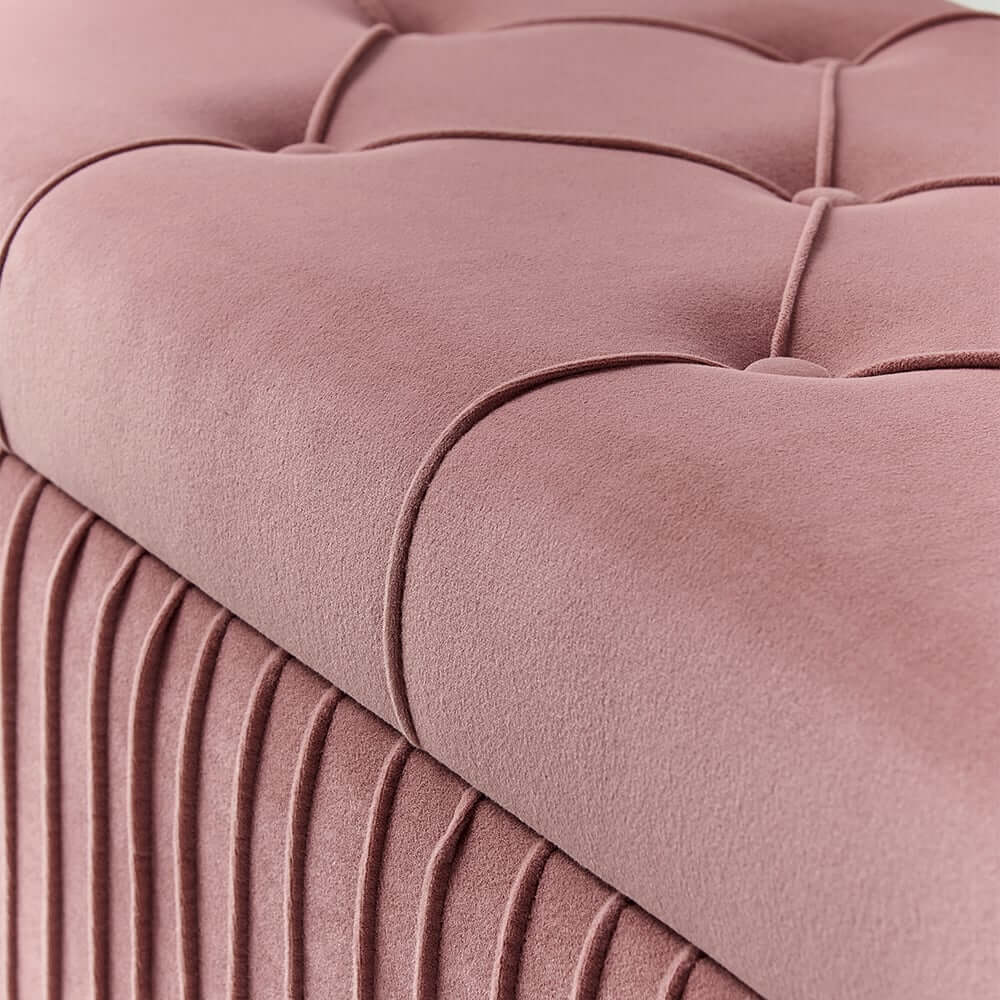 Modern Pink Velvet Storage Bench with Gold Metal Legs