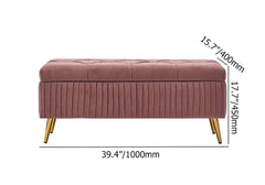 Modern Pink Velvet Storage Bench with Gold Metal Legs Dimensions