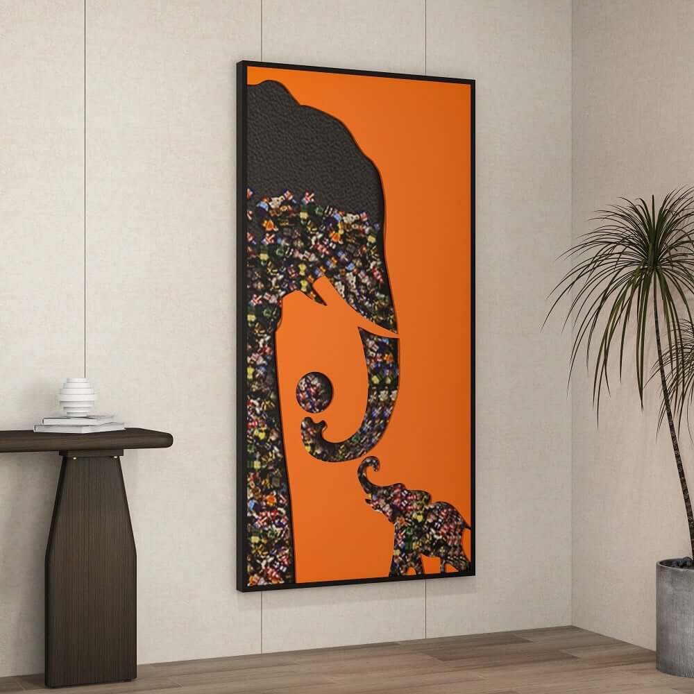 Modern Plastic Wall Art with Aluminum Frame Featuring Elephant Design