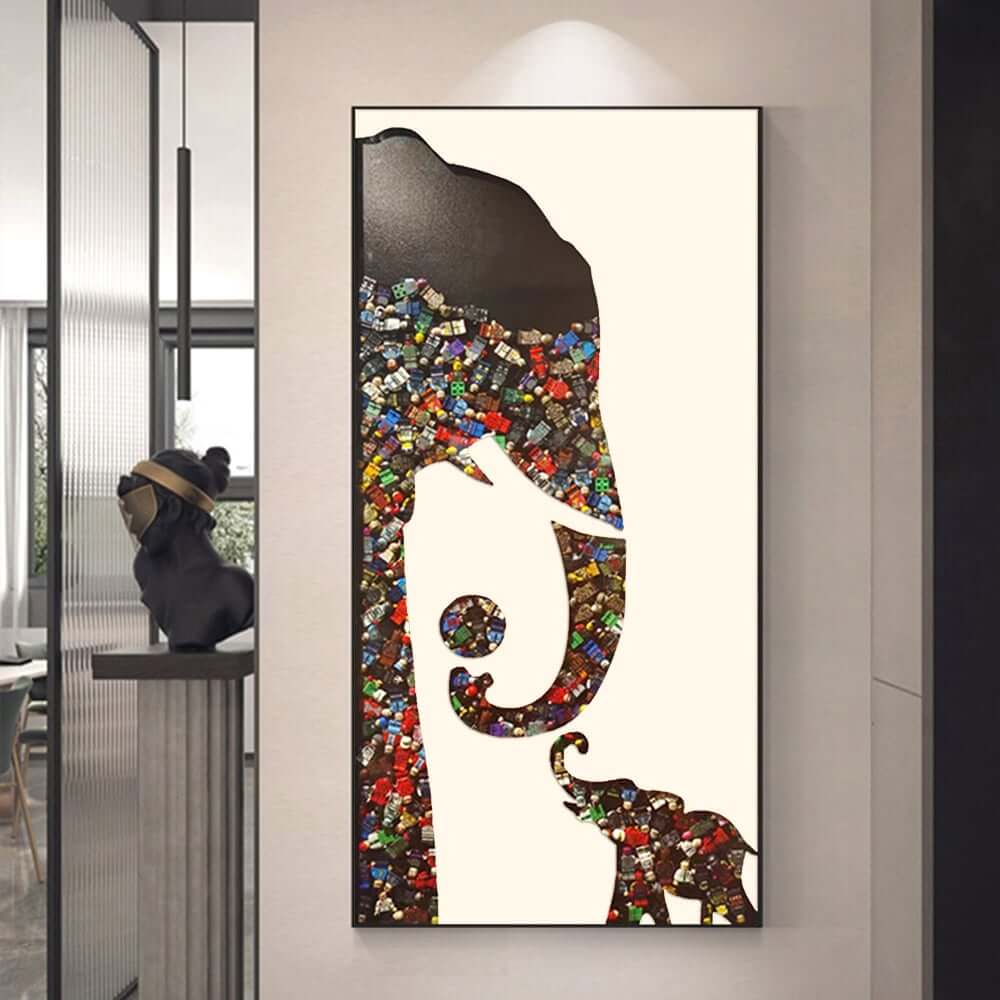 Modern Plastic Wall Art with Aluminum Frame Featuring Elephant Design