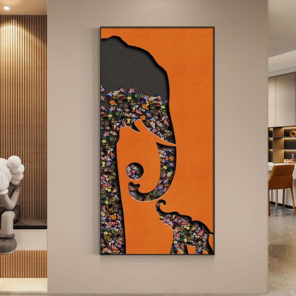 Modern Plastic Wall Art with Aluminum Frame Featuring Elephant Design