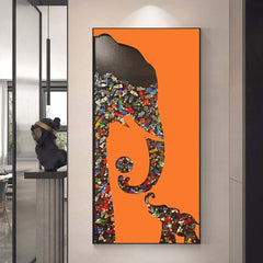 Modern Plastic Wall Art with Aluminum Frame Featuring Elephant Design