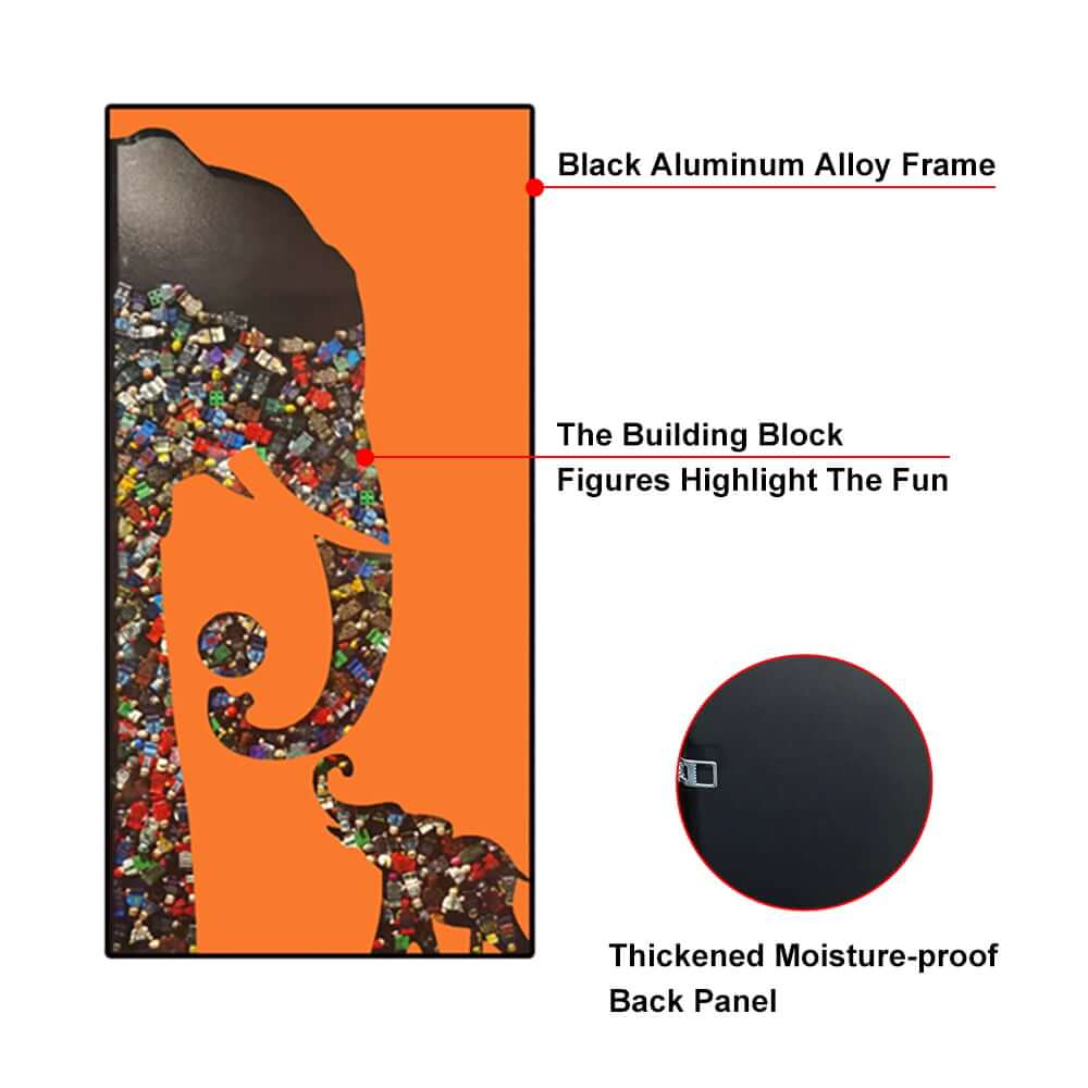 Modern Plastic Wall Art with Aluminum Frame Featuring Elephant Design
