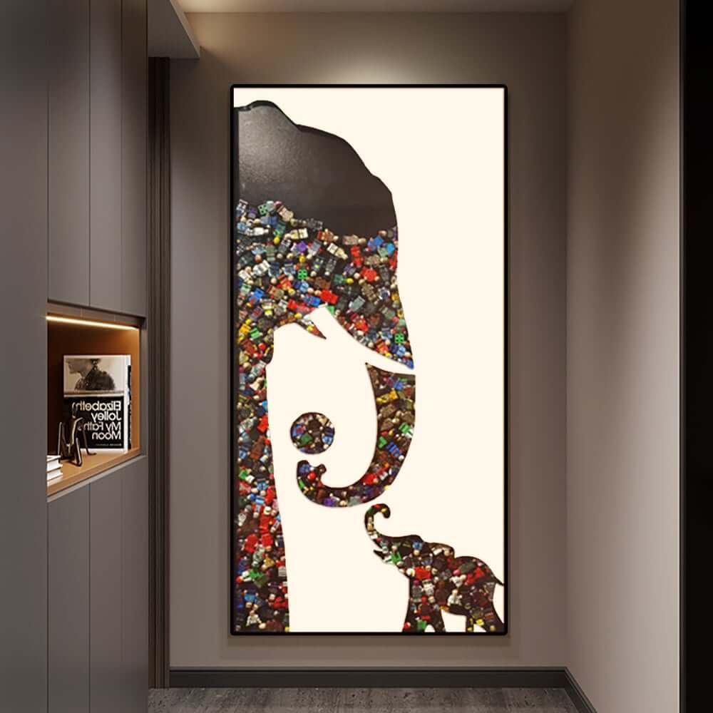 Modern Plastic Wall Art with Aluminum Frame Featuring Elephant Design