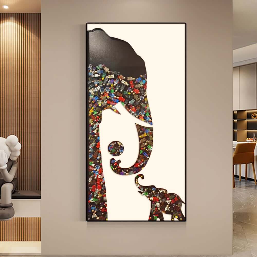 Modern Plastic Wall Art with Aluminum Frame Featuring Elephant Design