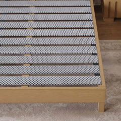 Modern Platform Bed With Boucle Headboard, Walnut Finish