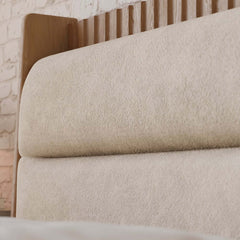 Modern Platform Bed With Boucle Headboard, Walnut Finish