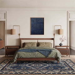 Modern Platform Bed With Boucle Headboard, Walnut Finish