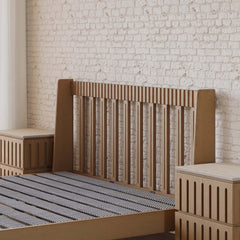 Modern Platform Bed With Boucle Headboard, Walnut Finish